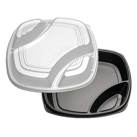 3 Compartment Black/Clear Deep Tray High Dome Lid Combo Pack, PK25